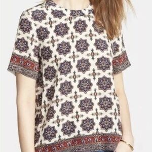 Boho Mosaic Print Short Sleeve Top - White